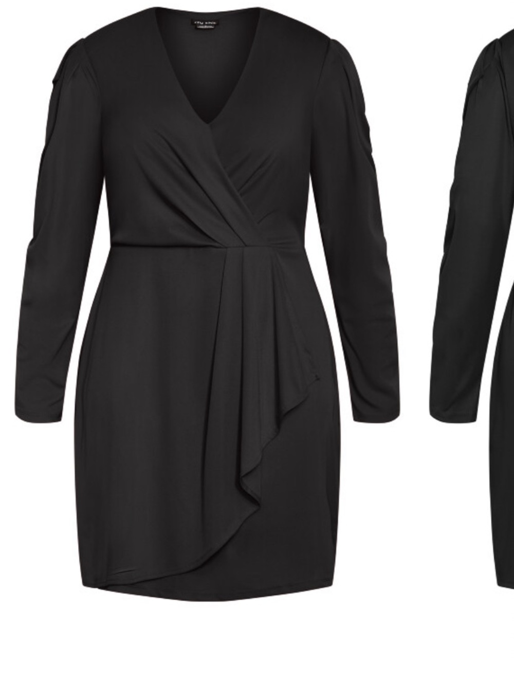 City Chic Black Wrap-Detail Long Sleeve Dress